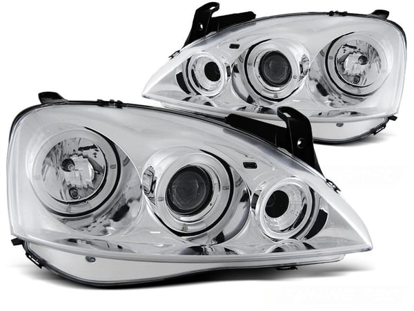 Forlygter dobbelt halo fælge OPEL CORSA C 11 00 - 09 06 ANGEL EYES KROM Forlygter dobbelt halo fælge OPEL CORSA C 11 00 - 09 06 ANGEL EYES KROM