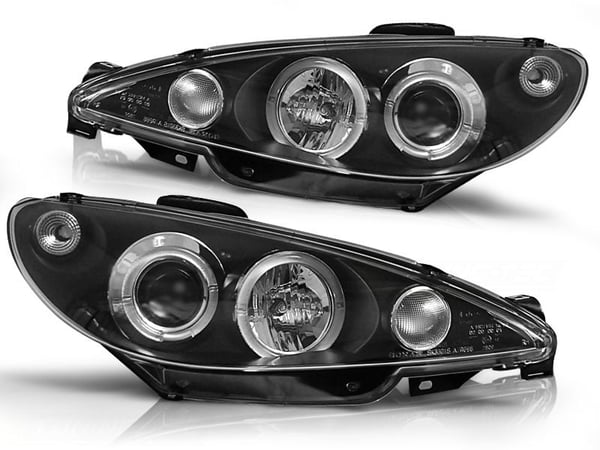 Forlygter dobbelt halo fælge PEUGEOT 206 10 98-02 ANGEL EYES SORT