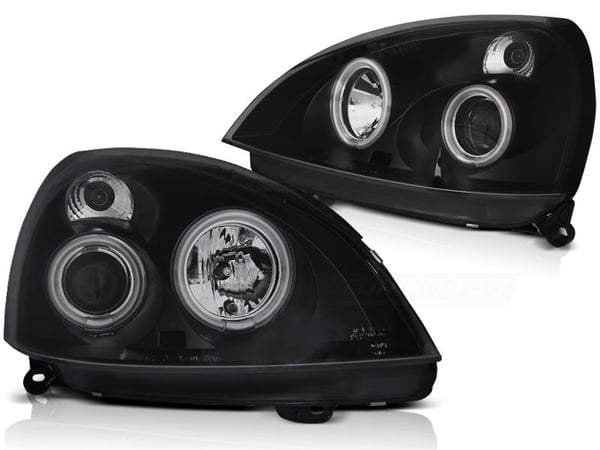 Forlygter dobbelt halo fælge RENAULT CLIO II 06 01-09 05 ANGEL EYES CCFL SORT