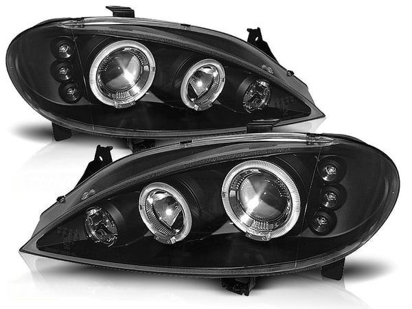 Forlygter dobbelt halo fælge RENAULT MEGANE 03 99-10 02 ANGEL EYES SORT