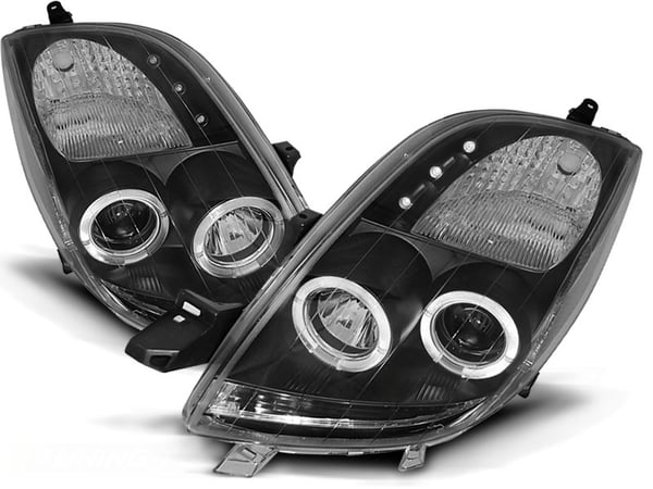 Forlygter dobbelt halo fælge TOYOTA YARIS 06-09 ANGEL EYES SORT
