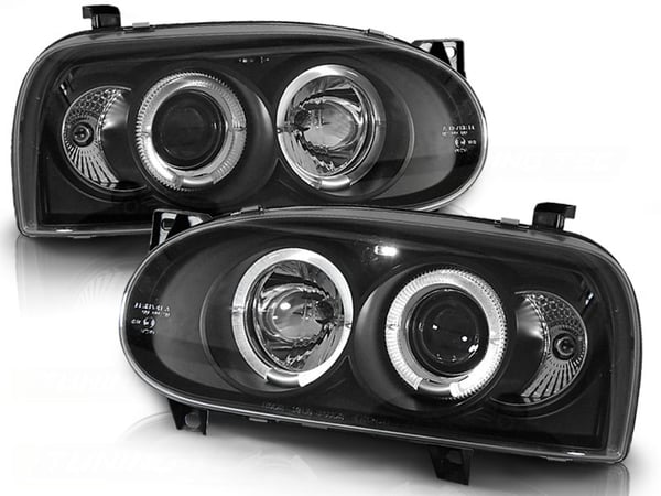 Forlygter dobbelt halo fælge VW GOLF 3 09 91-08 97 ANGEL EYES SORT