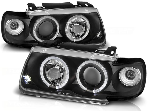 Forlygter dobbelt halo fælge VW POLO 6N 10 94-09 99 HATCHBACK ANGEL EYES SORT