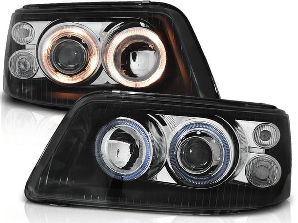 Forlygter dobbelt halo fælge VW T5 04 03-08 09 ANGEL EYES SORT Forlygter dobbelt halo fælge VW T5 04 03-08 09 ANGEL EYES SORT