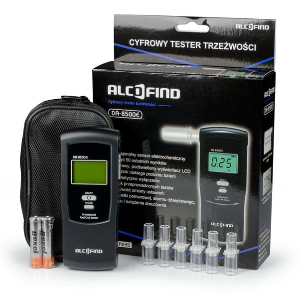 Elektrisk alkometer + mundstykker - Sæt med etui