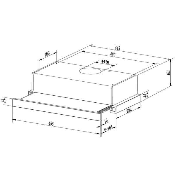 Teleskopisk emhætte Sort - 50x16 cm - Udtrækkelig