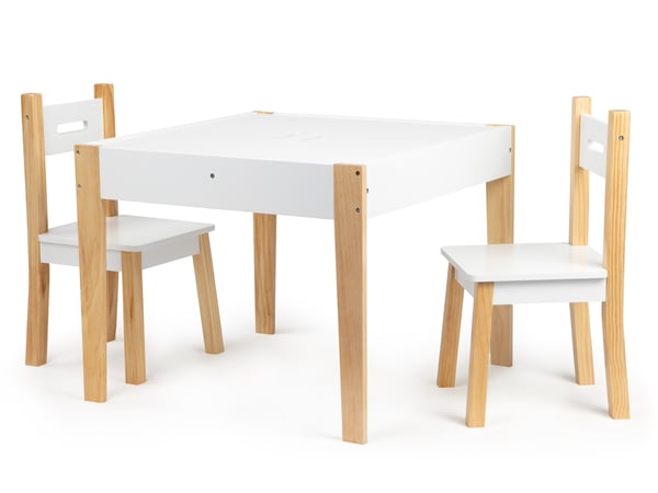 Lasten huonekalusarja järjestelijällä - Pöytä + 2 tuolia - Mäntyä