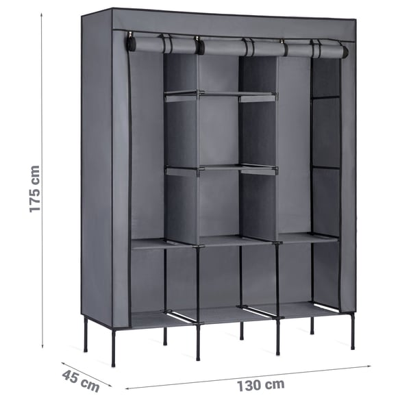 Vaatekaappi 45 x 130 x 175 cm - 8 hyllyä - Grafiitti