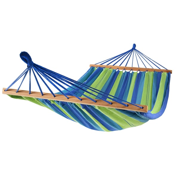 Hængekøje 2 personer XL 220 x 160 cm - Tværstang - Blå & Grøn
