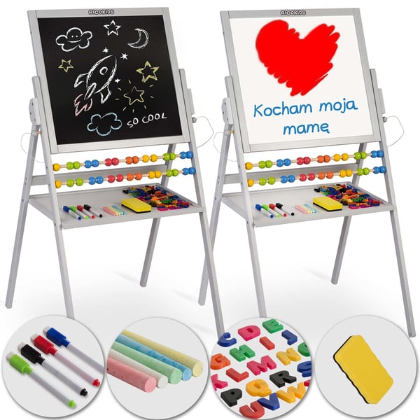 Kaksipuolinen piirustuspöytä + helmitaulu - Harmaa - 101 x 54 x 55 cm.