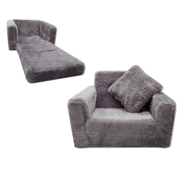 Lasten vuodesohva ja vierasvuode yhdessä - 100cm x 36cm x 25cm - Harmaa plyysi