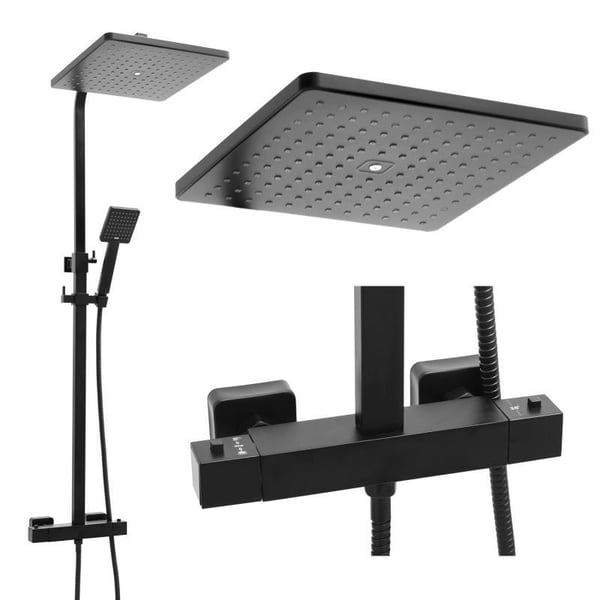 Brusepanel sort - med regnbruser 30cm - og termostatblander