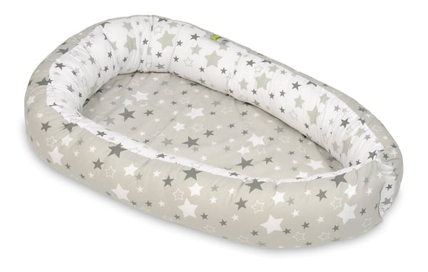Babynest - babynest - 0-8 måneder - 100% bomuld - 82x54cm - hvid/grå stjerner på grå - hvid/grå stjerner på hvid