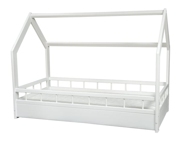 Træbørneseng - husseng - inkl. ECO madras - 160x80 - med barrierer - hvid