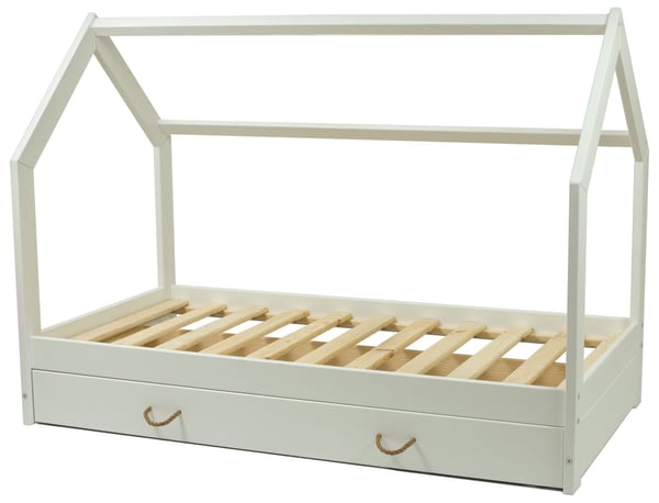 Massivt Træ Børneseng - Skandinavisk Stil - Huseseng - 160x80cm - Hvid