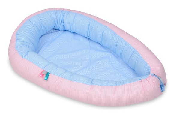 Babynest - babynest - 0-8 måneder - 100% bomuld - 82x54cm - blåternet - lyserødternet