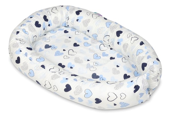Babynest - babynest - 0-8 måneder - 100% bomuld - 82x54cm - blå hjerter