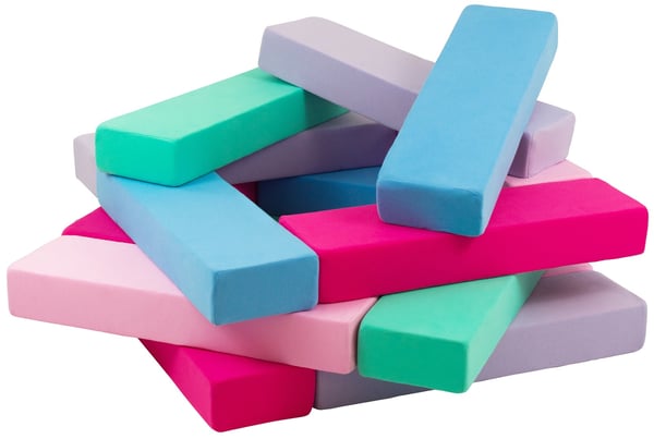 Jenga - 15 pehmeää leikkipalikkaa - sininen, pinkki, vaaleanpunainen, violetti, turkoosi
