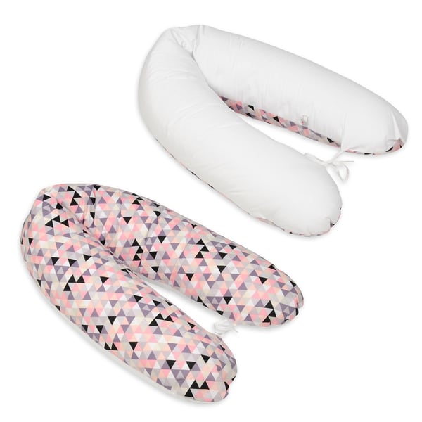 Amningskudde - Gravidkudde - 100% bomull - med knytband - 145 cm - rosa trianglar - vit