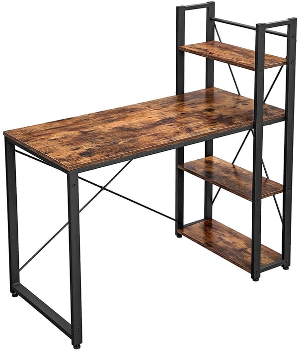 Computerbord vintage 120 cm med hylder brun-sort