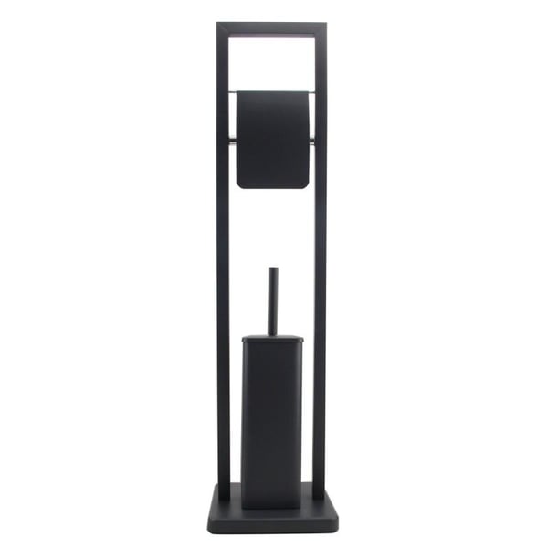 Toiletpapirholder stående med toiletbørste - 20x80cm - sort