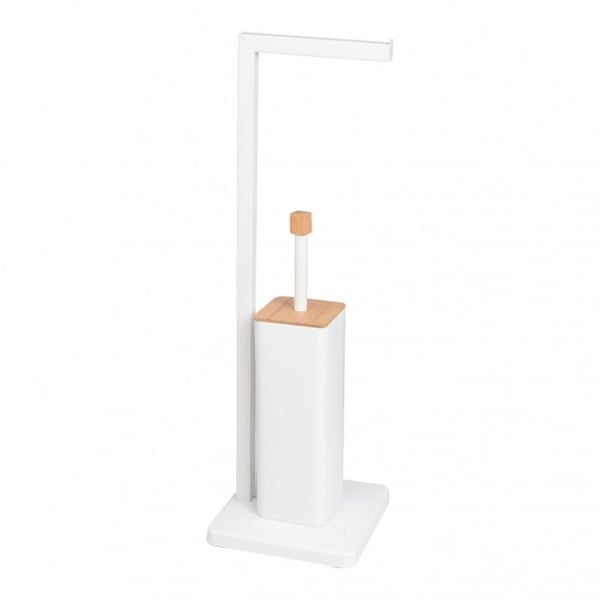 Fritstående toiletpapirholder med toiletbørste - 20x64cm - hvid bambus