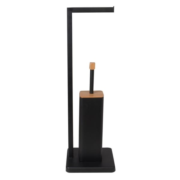 Toiletpapirholder med toiletbørste - fritstående - 20x64cm - sort bambus