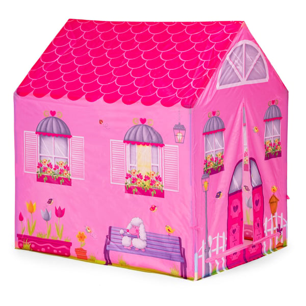 Legetelt - hus - med tunnel - 190x73x102 cm - pink