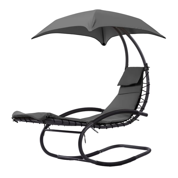 Gyngestol til haven - haveloungestol - med parasol - antracit