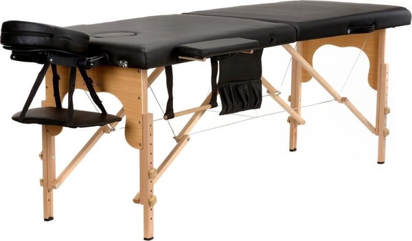 Træmassagebord - 2 segmenter - justerbart - sort ECO-læder - 216 cm langt