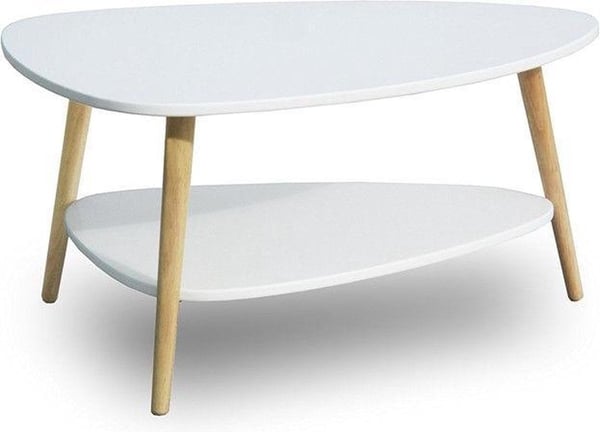 Sofabord i træ - 90x67x45 cm - hvid - 2 bordplader