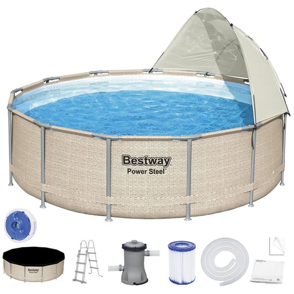 Bestway pool - komplett med solskydd - ⌀396x107cm - rotting