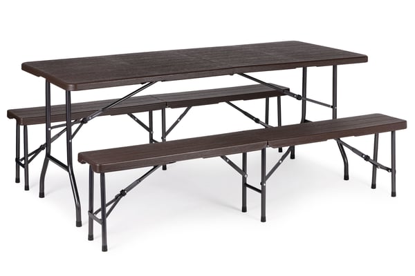 Campingbord med bänkar - 8 personer - 179x74x74cm - trälook