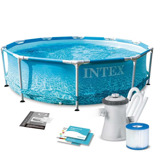 Intex fritstående pool - 305x76 cm - filterpumpe & tilbehør - smukt print