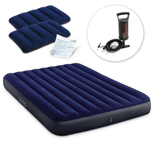 INTEX Luftmadras - 2 personer - 203x152x25cm - med pumpe - blå
