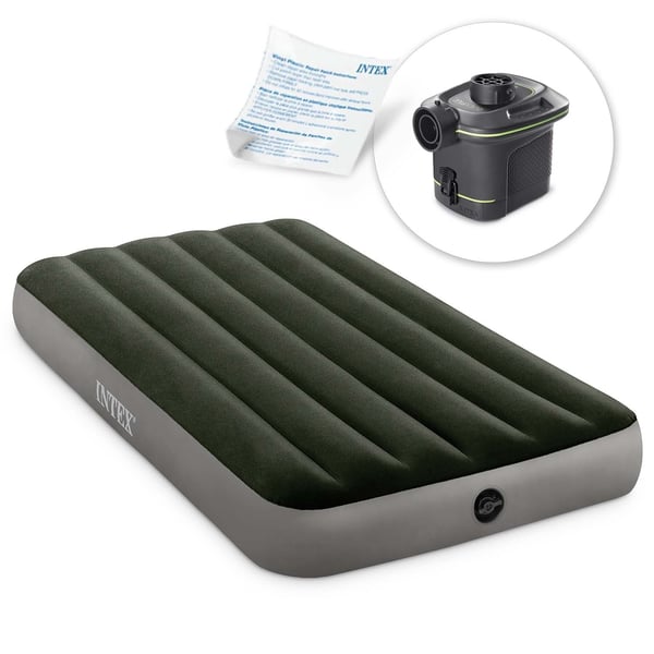 INTEX Luftmadras - 1 person - med pumpe - 191x99x25cm - grøn