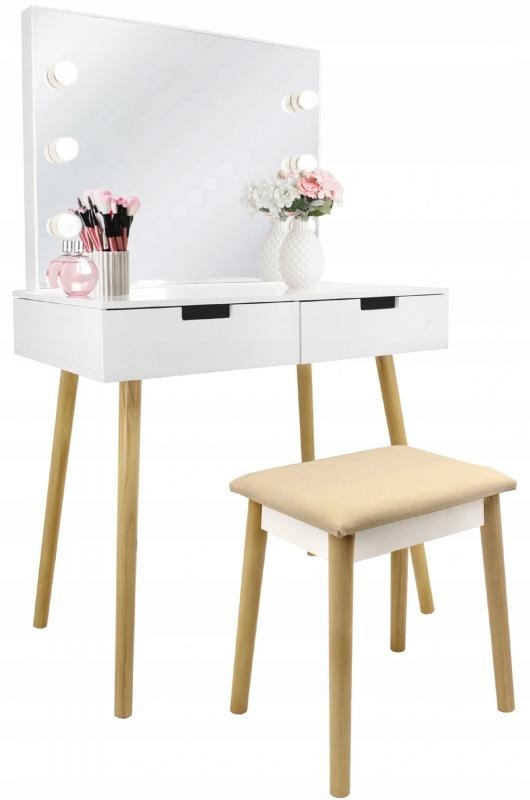 Toilettabord - med spejl og skammel - LED-belysning - 80x50x135 cm