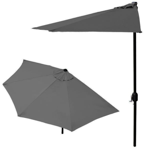 Balkonparasol - halv parasol - med håndsving - 240 cm - grå