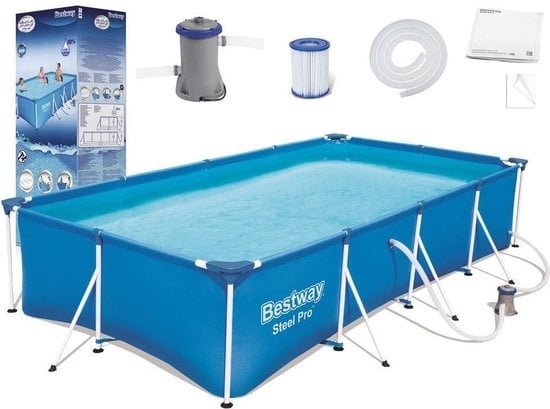 Bestway Steel Pro 400x211x81 cm - inklusive pump och filter rektangulär ovanmarkspool