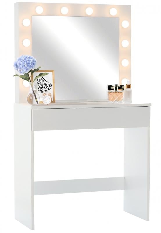 Toilettabord - makeupbord - med spejl - 80x76x140,5 cm - hvid