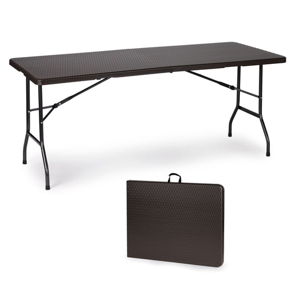 Sammenklappeligt bord med bænke - 179x74x74 cm - rattanmønster - brun