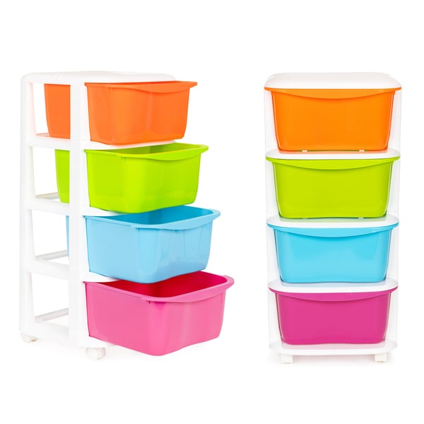 Organizer - 77x35.5x36cm - på hjul - flerfärgad/vit