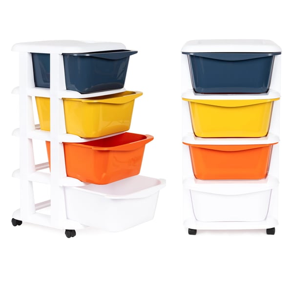 Organizer - 74x35.5x36cm - 4 skuffer - hvid, blå, gul, orange