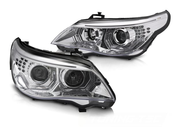 Ajovalot BMW E60 E61 03-07 - 3D LED-enkelinsilmät - kromi