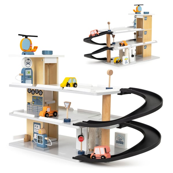 Legetøjsgarage - 37x63x21 cm - træ - med elevator