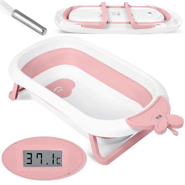 Babybadekar med termometer - lyserød hvid - 51x21,5 cm