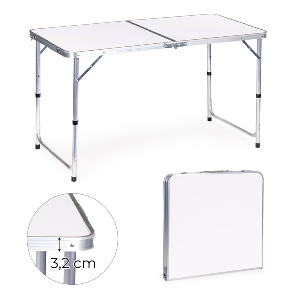 Sammenklappeligt campingbord - 120x60 cm - justerbar højde - 4,6 kg