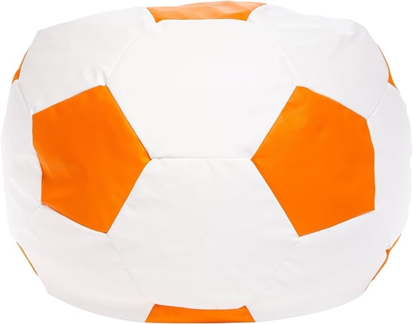 Fodbold sækkestol - øko-læder - Ø 90 cm - orange hvid