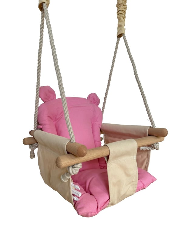 Babysvinggynge - med ører - maks. 20 kg - creme, lyserød