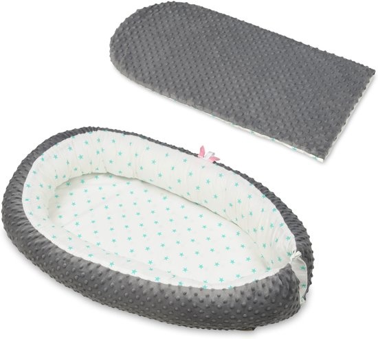 Babynest - Vaskbart betræk - 100% bomuld - Grå stjerner